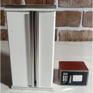 Vintage Wooden Dollhouse Refrigerator And Microwave